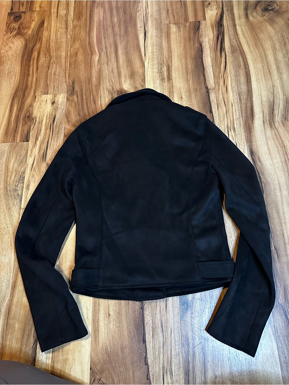 Primark Faux Suede Moto Jacket Black Cropped Biker Zip NWT Women’s US 0 UK 4 - Picture 7 of 8